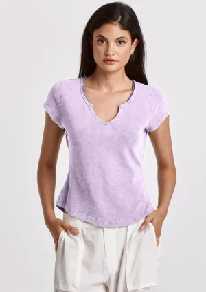 Anaya Short Sleeve Notch Neck Slub Tee - Gentle Lavender