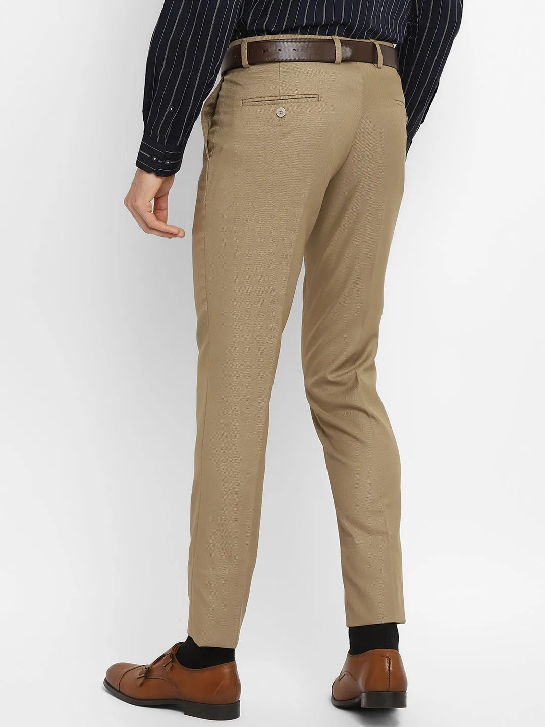 Beige Self Design Slim Fit Trouser