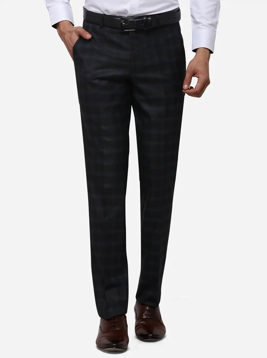 Blue & Black Checked Super Slim Fit Formal Trouser | JB Studio