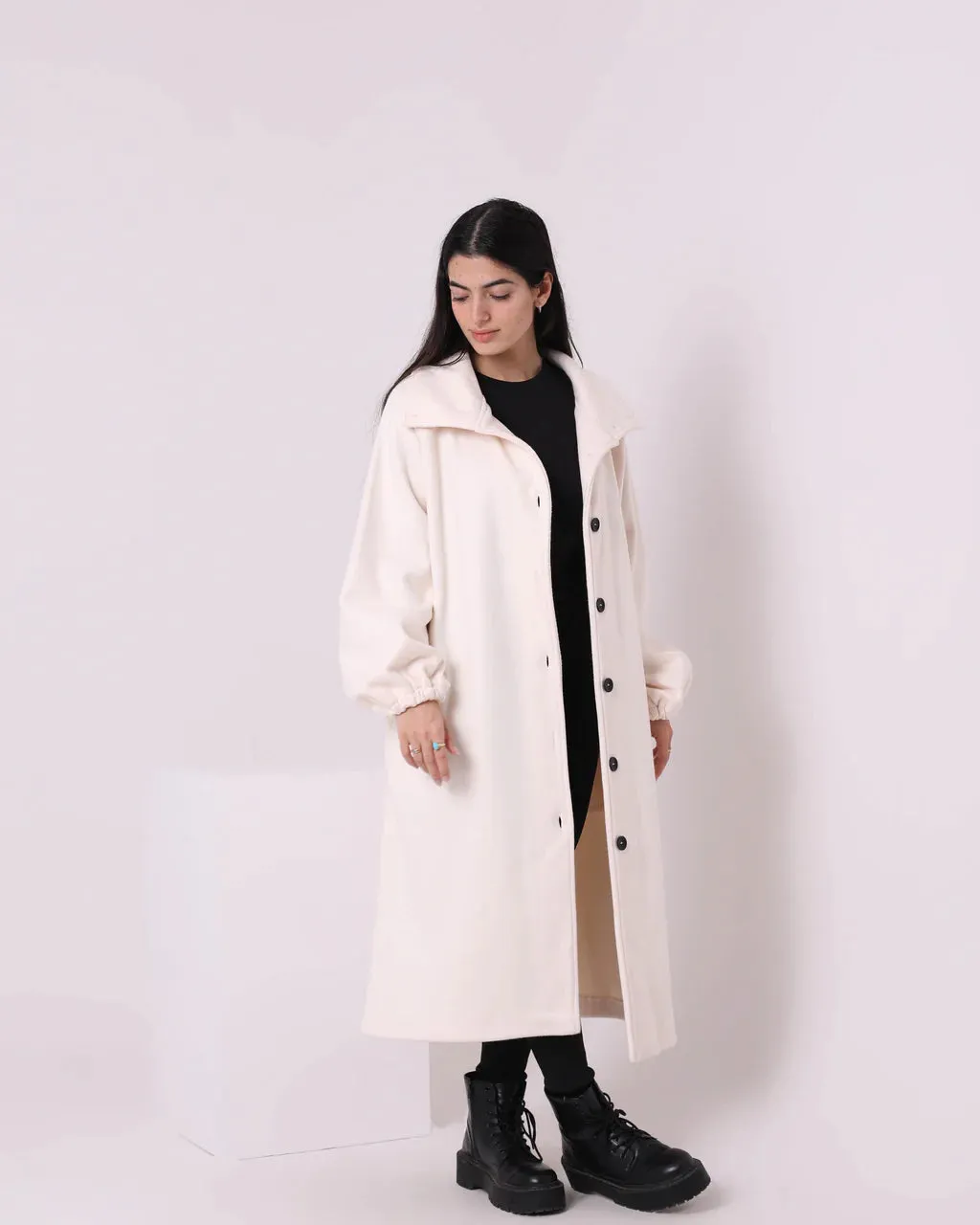 Buttons Long Coat (W718) - Just4Women