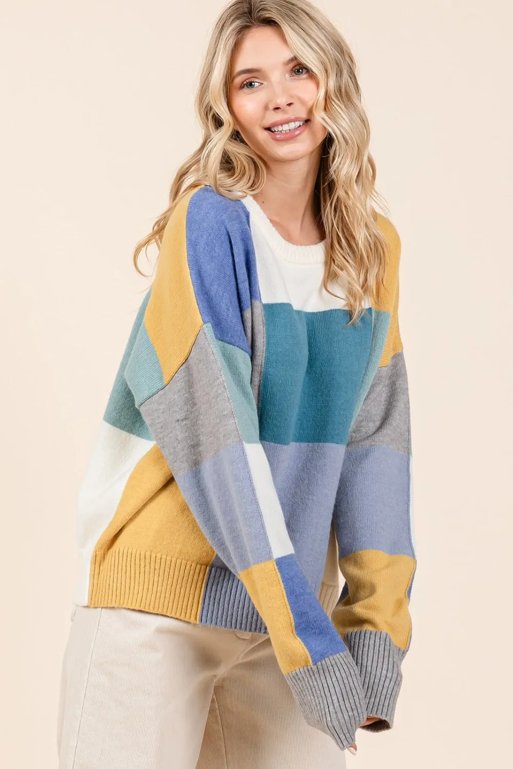 Color Block Round Neck Sweater