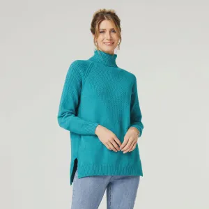 Dafne Cable Accent Sweater | Green Blue Slate