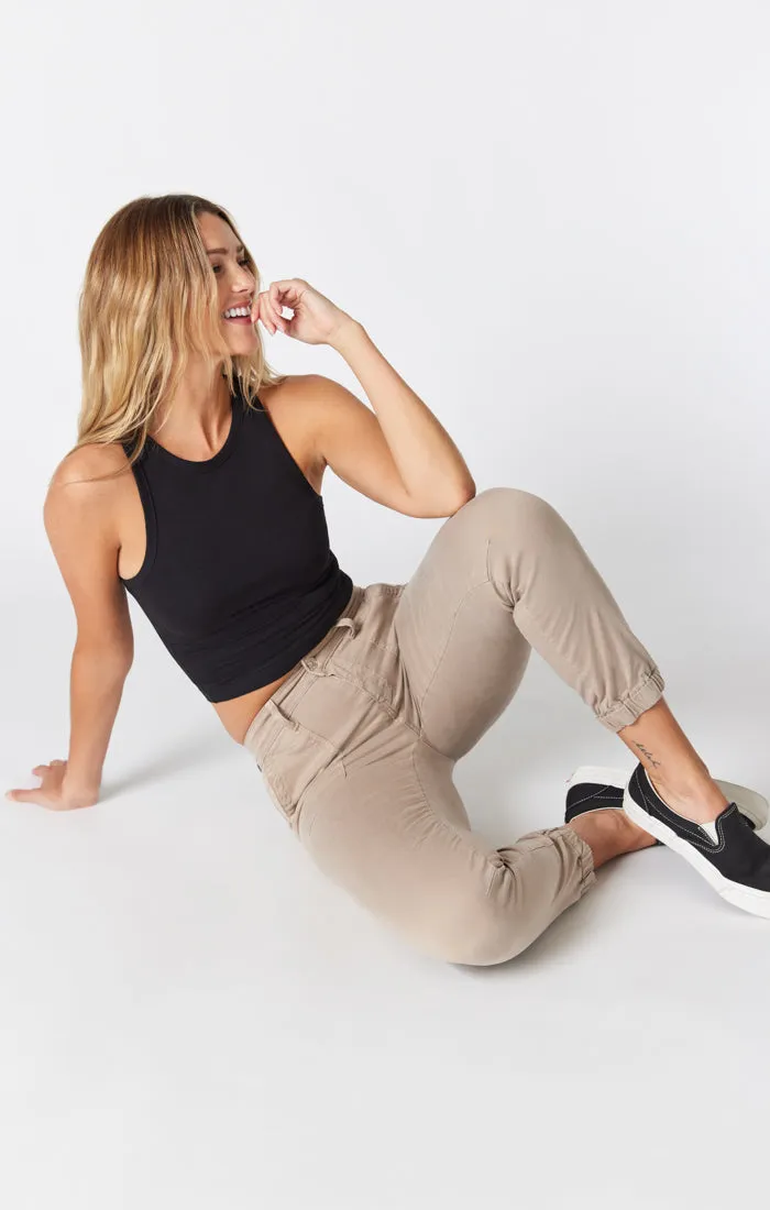 IVY SLIM CARGO PANTS IN SILVER MINK SATEEN