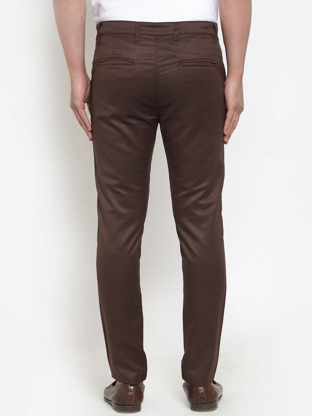 Jashvi Men's Brown Solid Formal Trousers