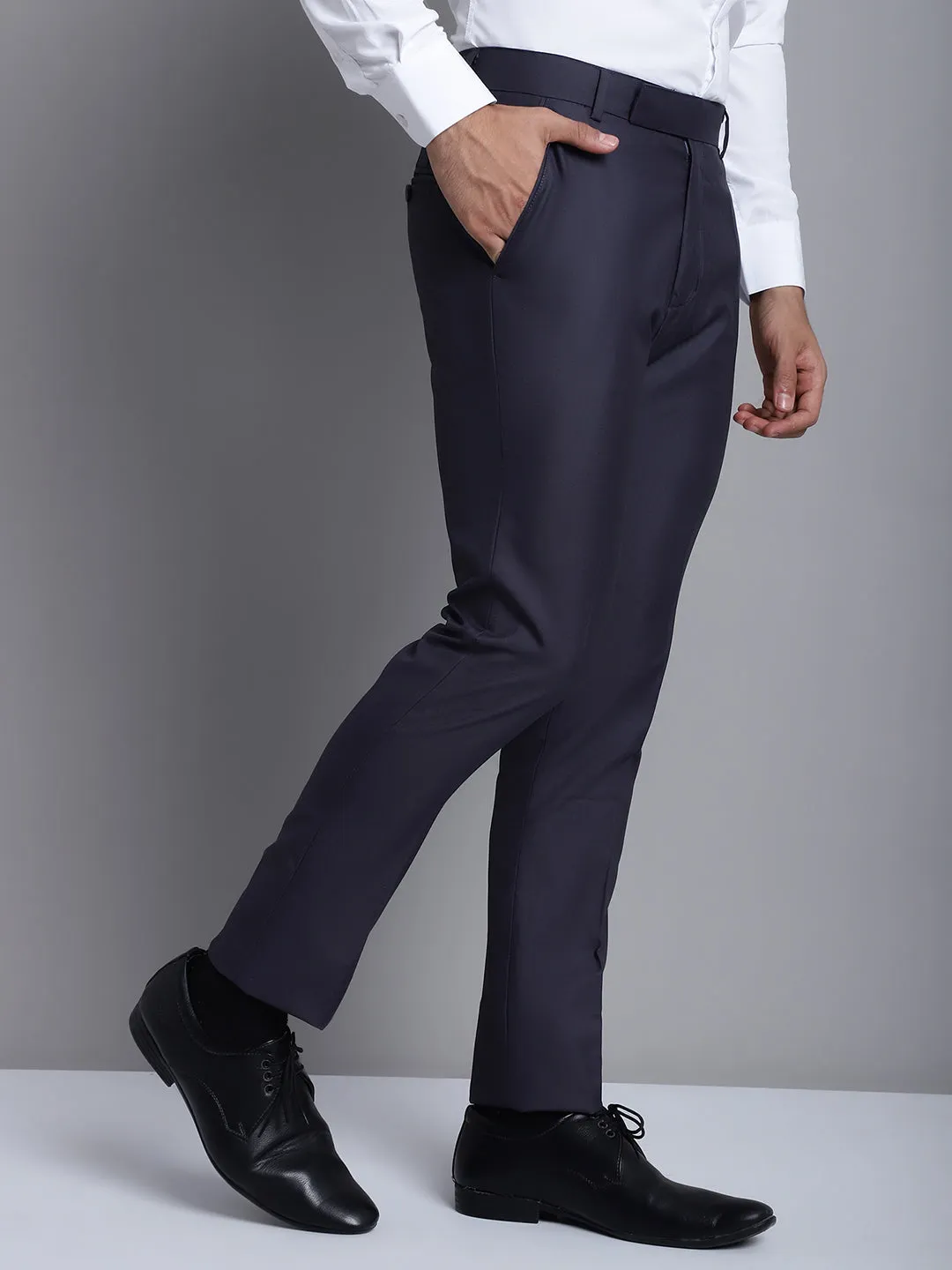 Jashvi Men's Grey Tapered Fit Formal Trousers