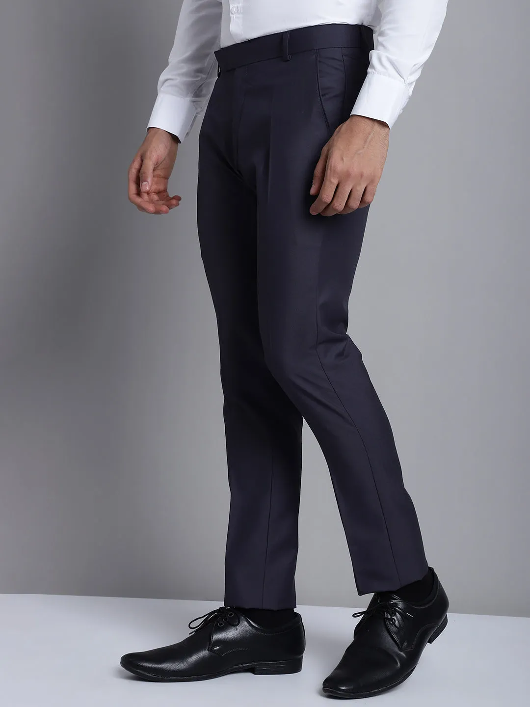 Jashvi Men's Grey Tapered Fit Formal Trousers