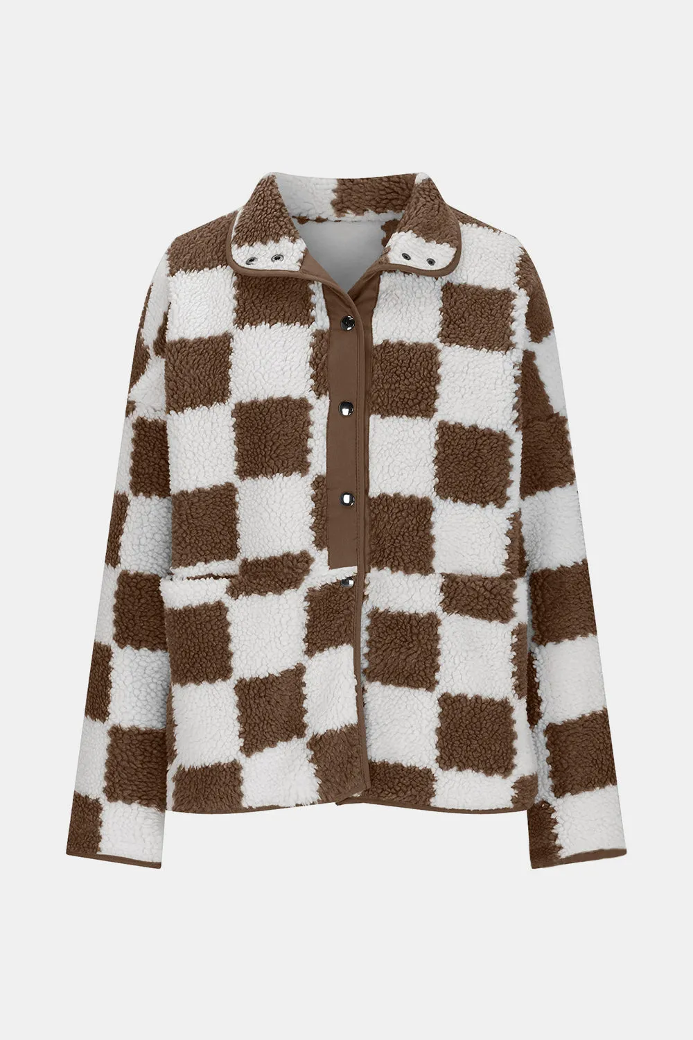 kesley Checkered Snap Down Long Sleeve Teddy Jacket