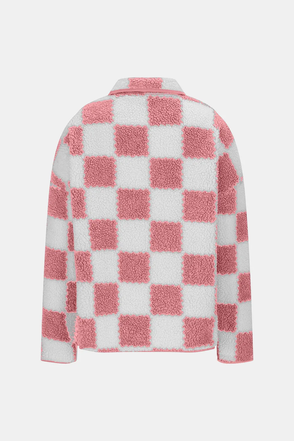 kesley Checkered Snap Down Long Sleeve Teddy Jacket