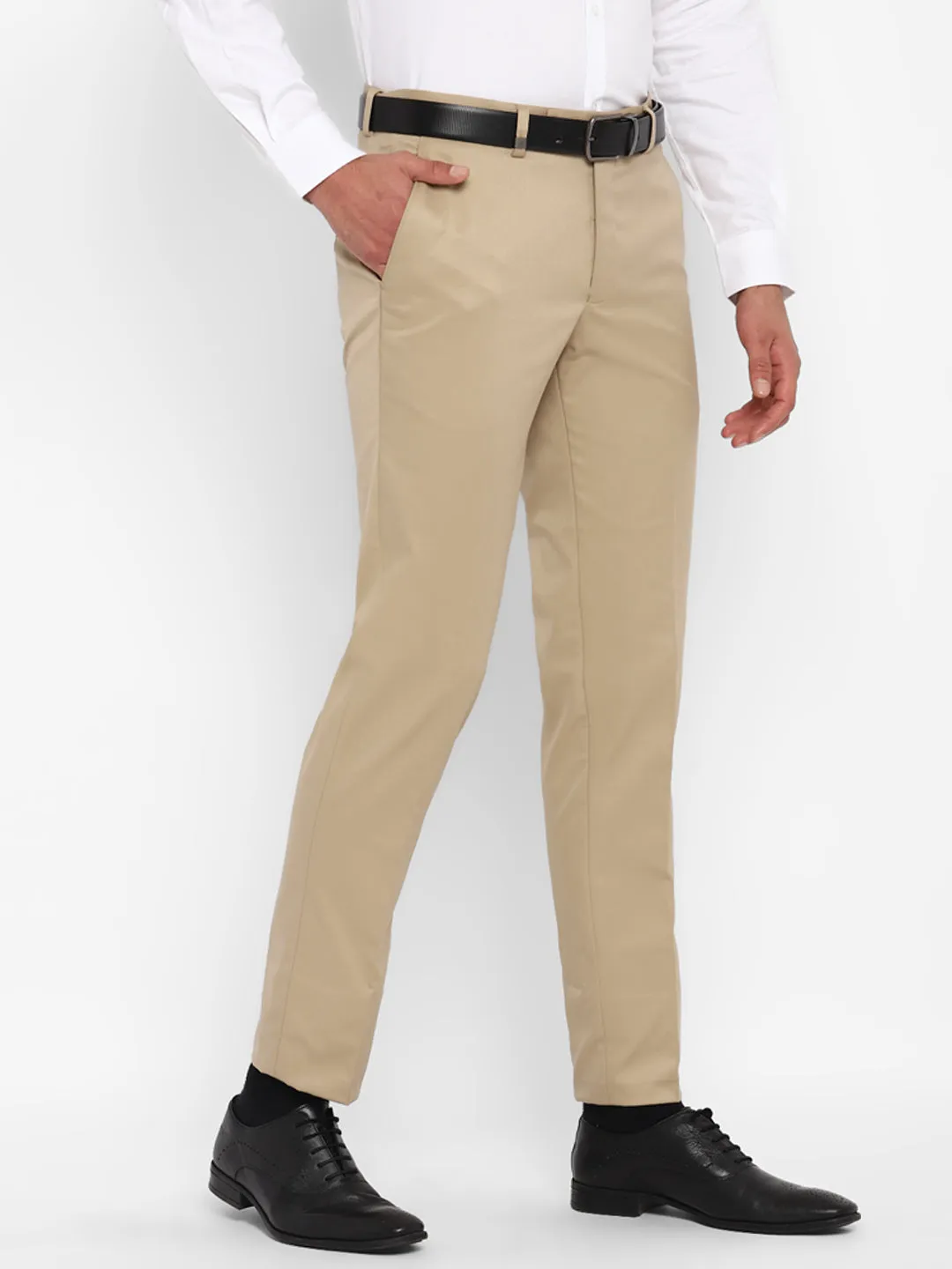 Khaki Solid Slim Fit Trouser