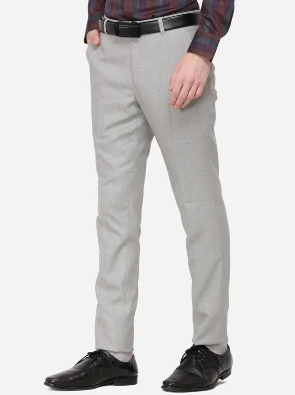 Light Grey Solid Super Slim Fit Formal Trouser | Greenfibre