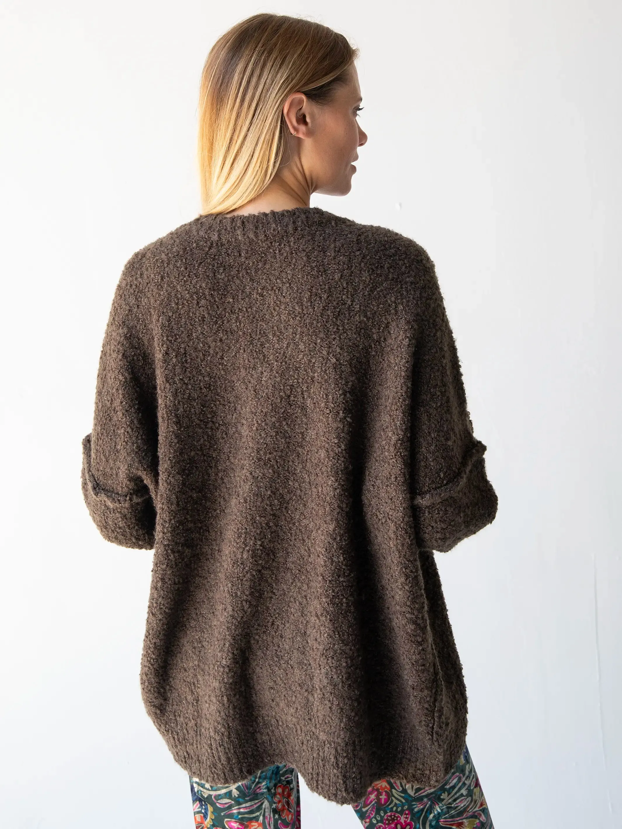 Like-A-Hug Boucle Cardigan Sweater - Brown