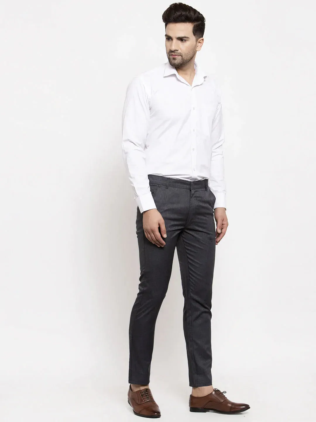 Men'S Black Cotton Solid Formal Trousers