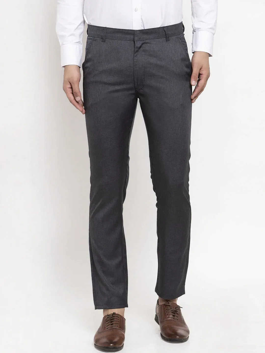 Men'S Black Cotton Solid Formal Trousers