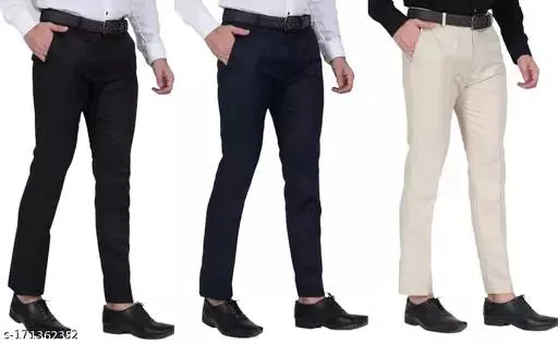 Men's Formal Trouser Pants PACK OF 3- BLACK,NAVYBLUE,CREAM