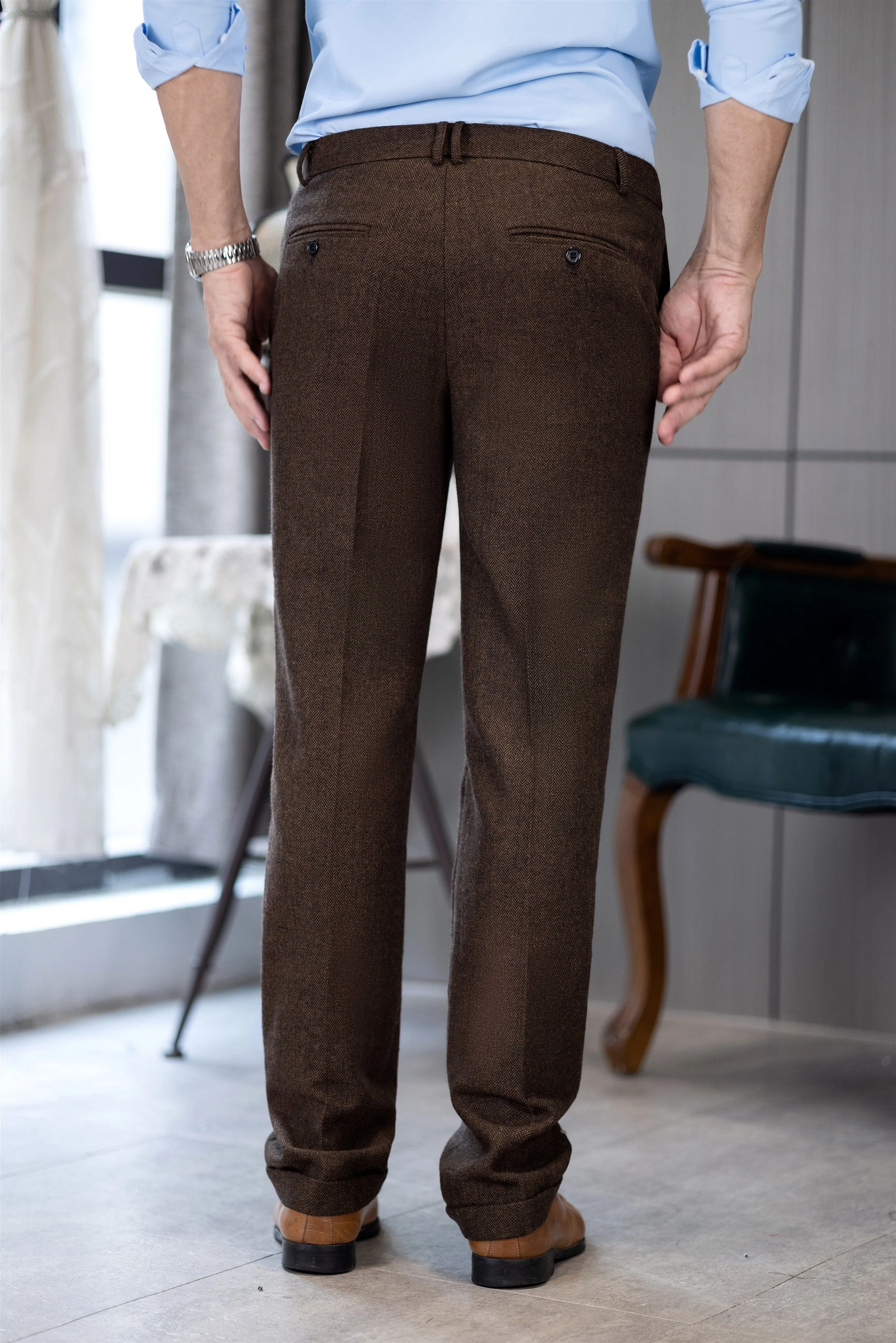 Men's winter Classic Herringbone Formal Tweed Trousers