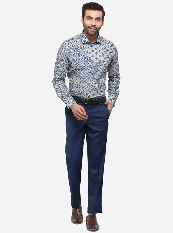 Navy Blue Slim Fit Solid Formal Trouser | Metal