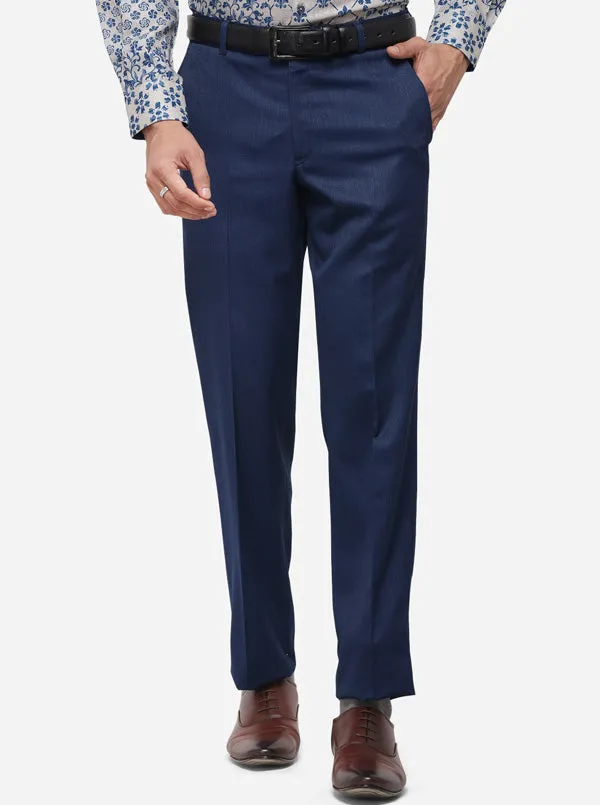 Navy Blue Slim Fit Solid Formal Trouser | Metal