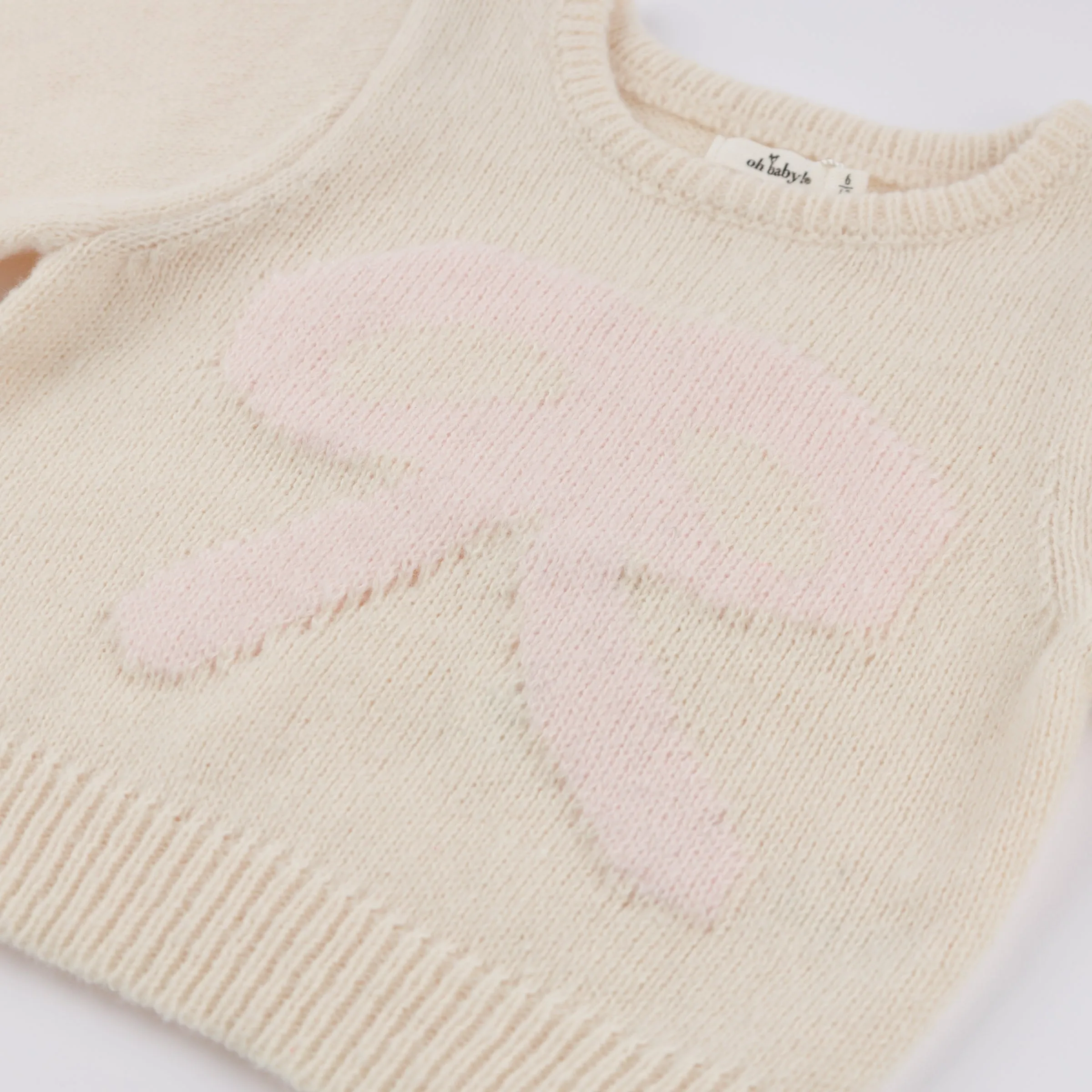 oh baby! Crew Neck Sweater - Baby Pink Bow - Cream