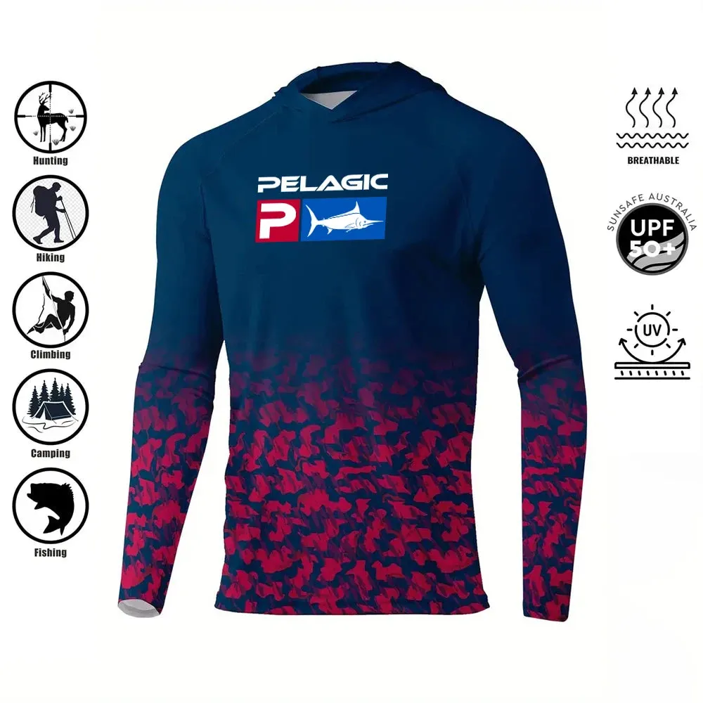 Pelagic Fishing Shirt Hooded Large Size Uv Protection Man Outdoor Camouflage Moisture Wicking Jersey Pelagic Fishing Apparel top