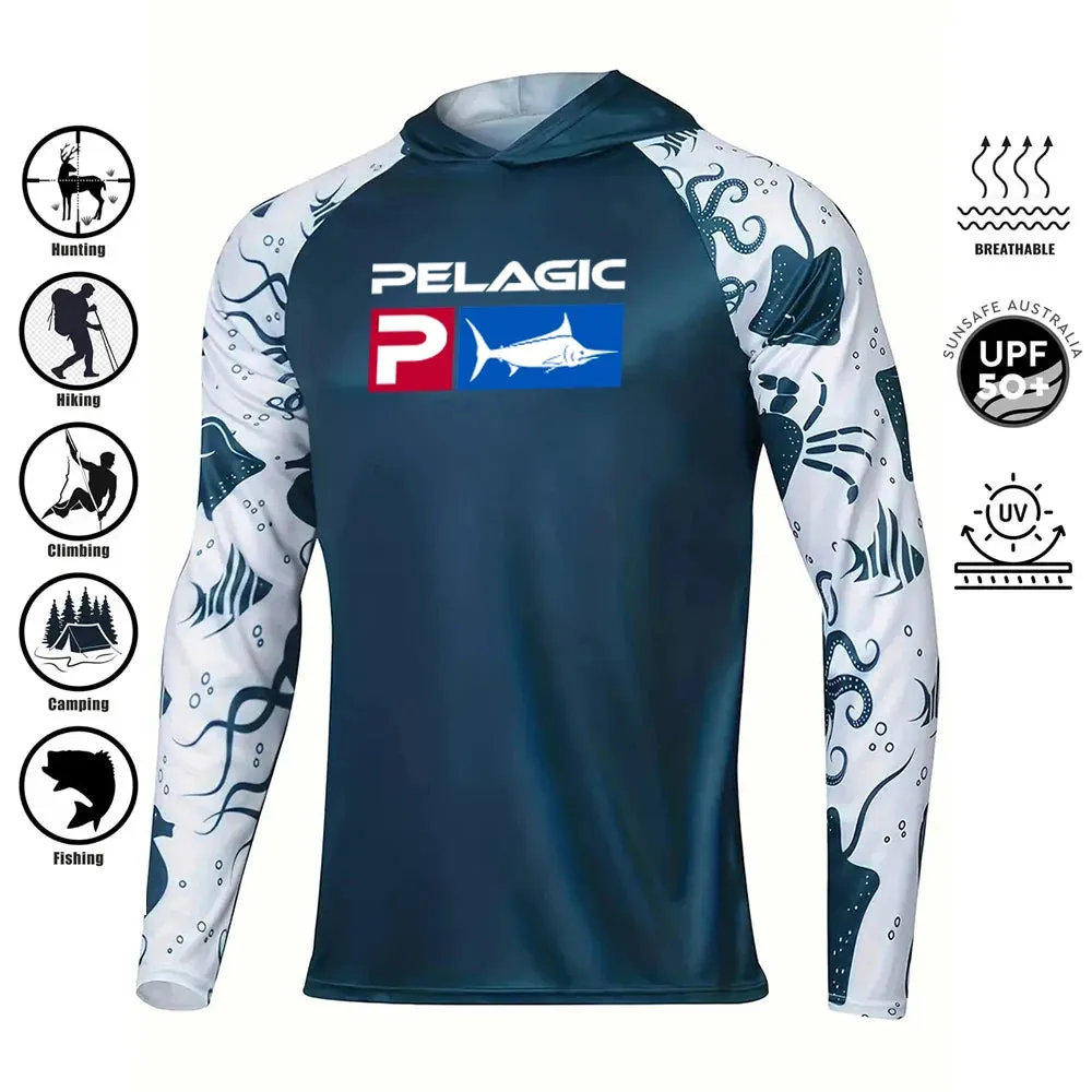 Pelagic Fishing Shirt Hooded Large Size Uv Protection Man Outdoor Camouflage Moisture Wicking Jersey Pelagic Fishing Apparel top