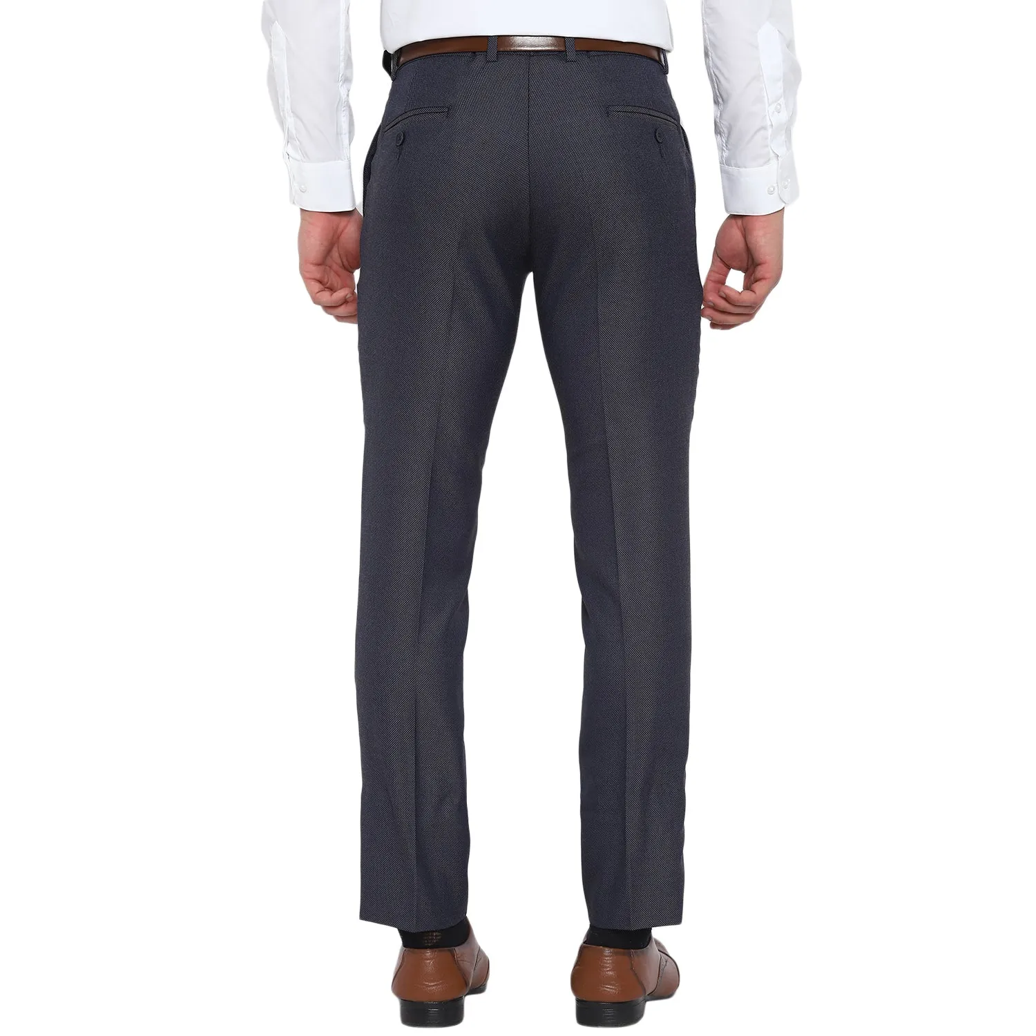 Rayon Navy Blue Self Desing Slim Fit Trouser