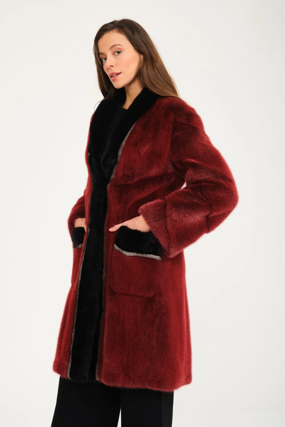 Red Long Mink Fur Coat