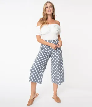 Retro Style Grey & White Polka Dot Culotte Pants