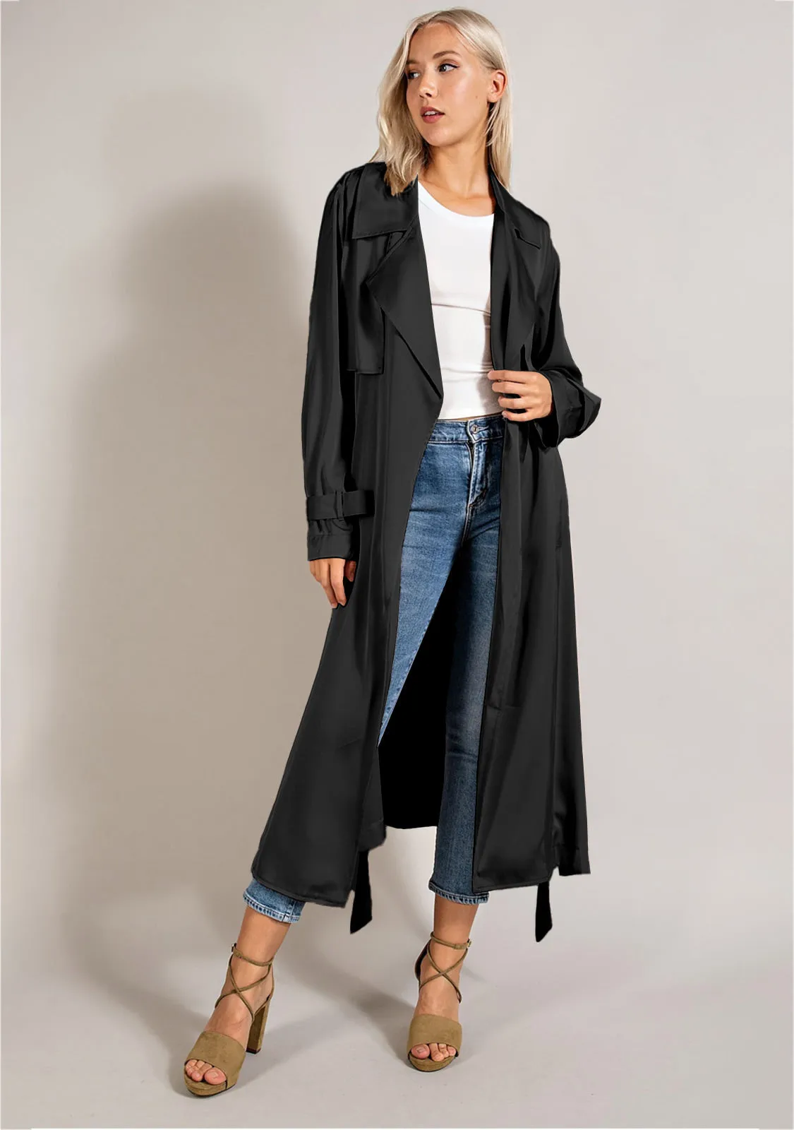 Satin Trench W/Open Front