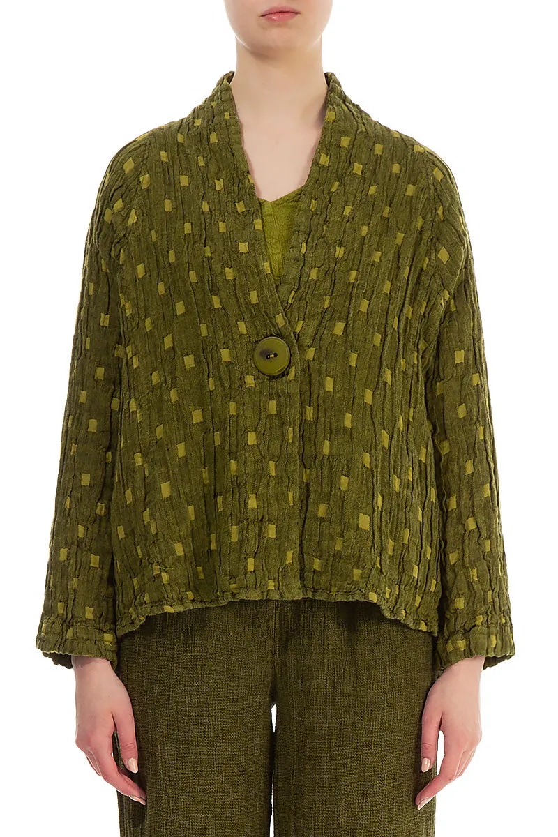 Single Button Golden Lime Textured Linen Jacket