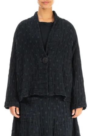 Single Button Midnight Blue Textured Linen Jacket