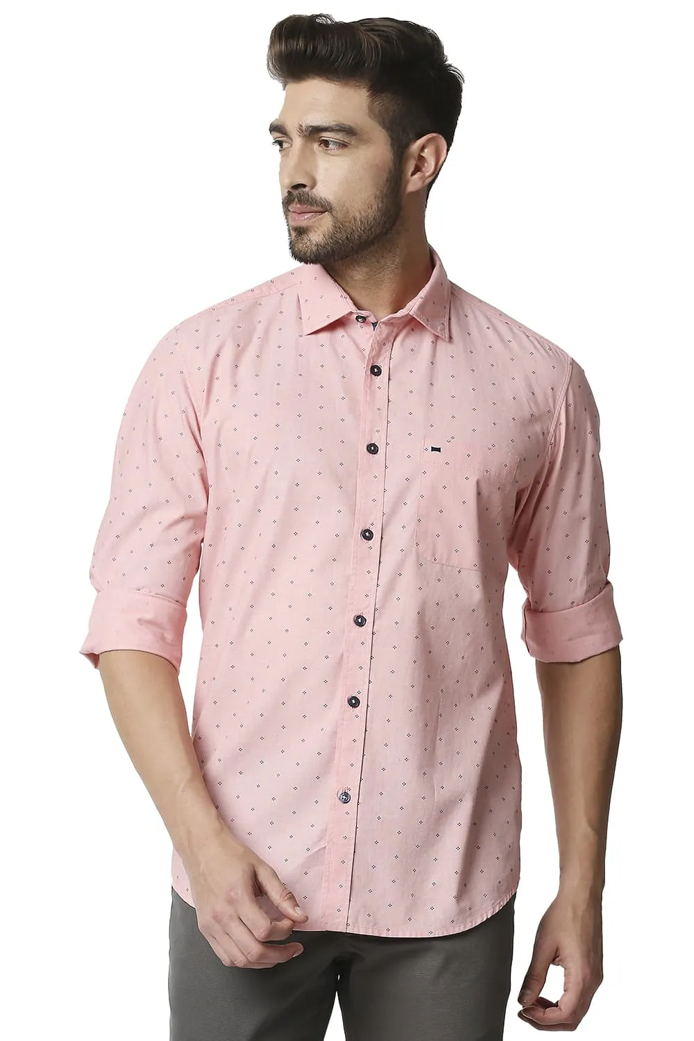 Slim Fit Fil-a-fil Printed Shirt