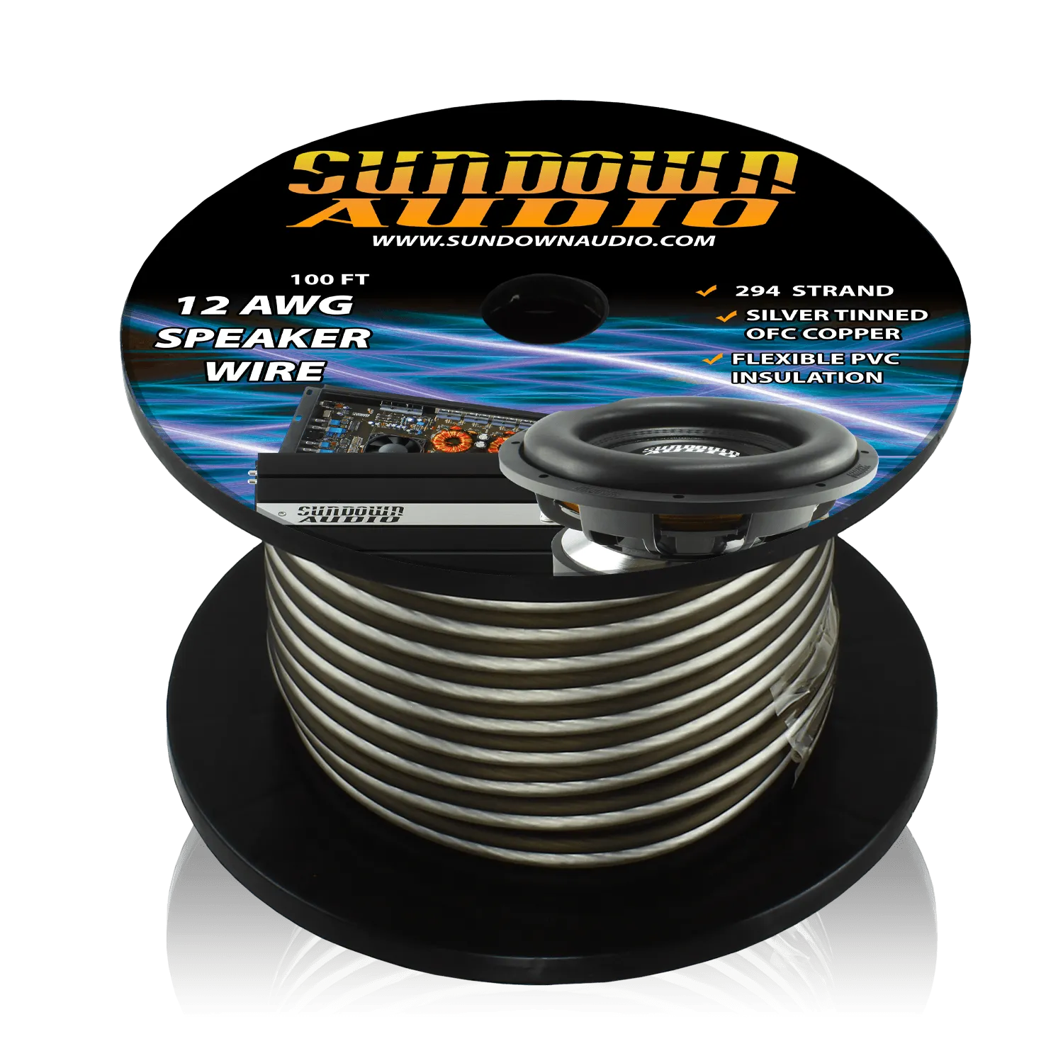 Sundown Audio 12 Gauge Silver/Black 100' Tinned OFC Oxygen Free Copper Speaker Wire