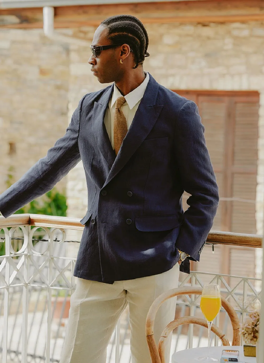 Tailored Double Breasted Blazer | Linen | Navy