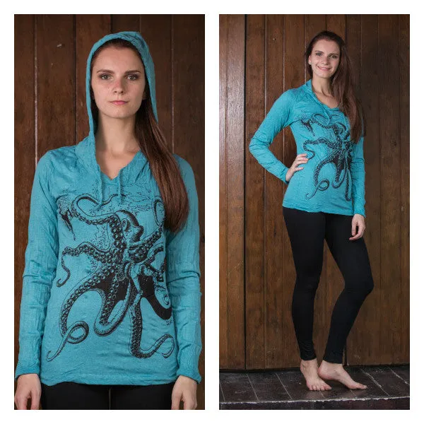 Unisex Octopus Hoodie in Turquoise