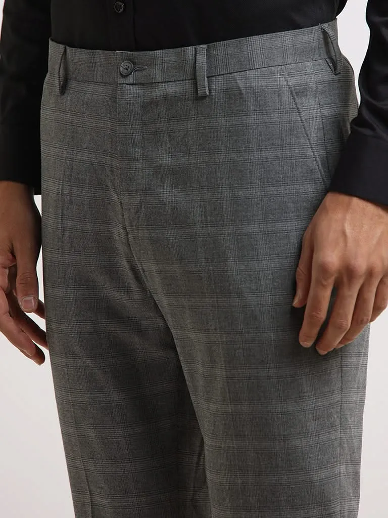 WES Formals Grey Slim Cotton Tapered Fit Trousers